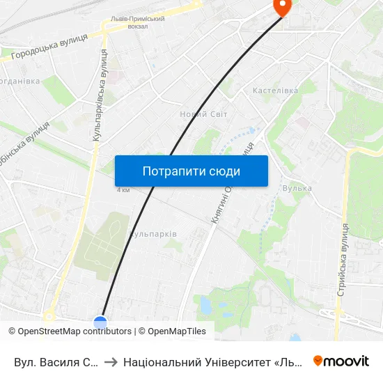 Вул. Василя Симоненка to Національний Університет «Львівська Політехніка» map