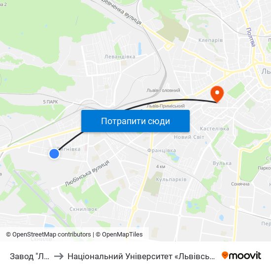 Завод "Лорта" to Національний Університет «Львівська Політехніка» map