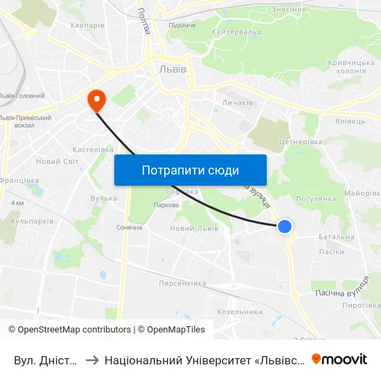 Вул. Дністерська to Національний Університет «Львівська Політехніка» map