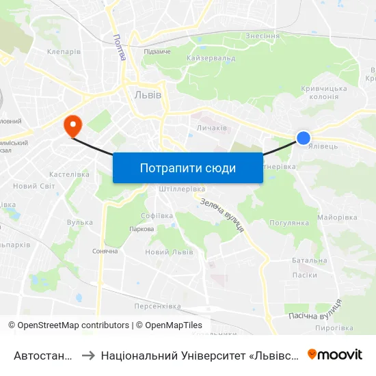 Автостанція №6 to Національний Університет «Львівська Політехніка» map
