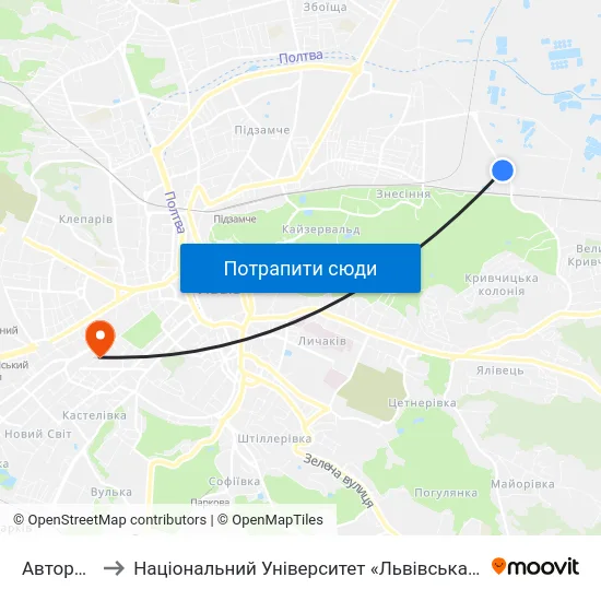 Авторинок to Національний Університет «Львівська Політехніка» map