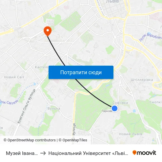 Музей Івана Франка to Національний Університет «Львівська Політехніка» map