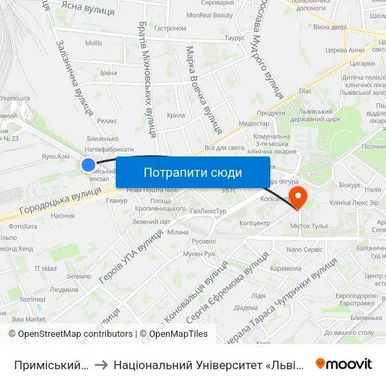 Приміський Вокзал to Національний Університет «Львівська Політехніка» map