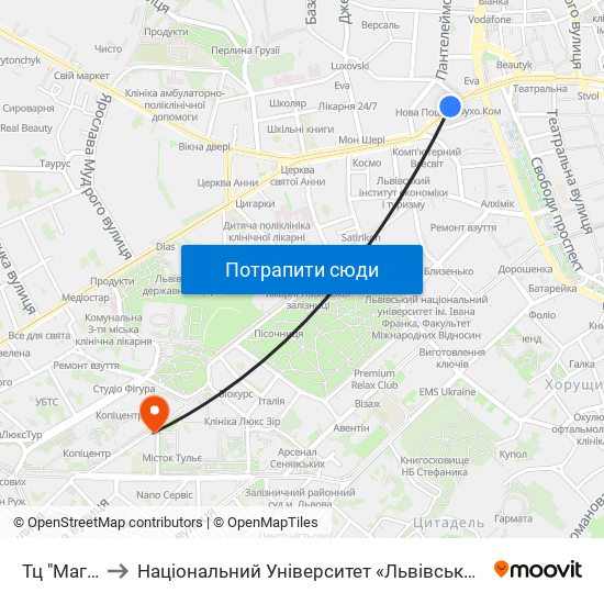 Тц "Магнус" to Національний Університет «Львівська Політехніка» map