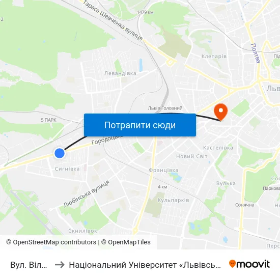 Вул. Вільхова to Національний Університет «Львівська Політехніка» map