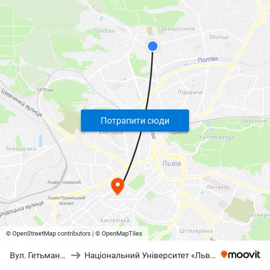 Вул. Гетьмана Мазепи to Національний Університет «Львівська Політехніка» map