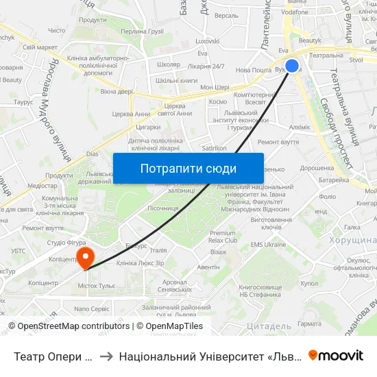 Театр Опери Та Балету to Національний Університет «Львівська Політехніка» map