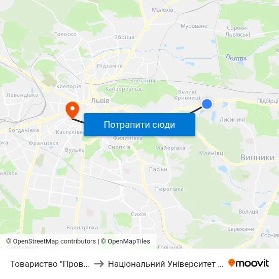 Товариство "Провесінь-Агроінвест" to Національний Університет «Львівська Політехніка» map