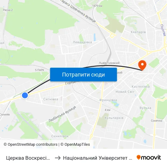 Церква Воскресіння Господнього to Національний Університет «Львівська Політехніка» map