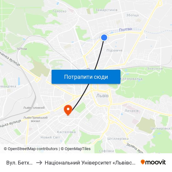 Вул. Бетховена to Національний Університет «Львівська Політехніка» map