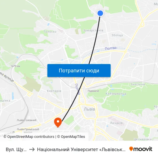 Вул. Щурата to Національний Університет «Львівська Політехніка» map