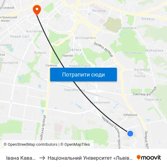 Івана Кавалерідзе to Національний Університет «Львівська Політехніка» map