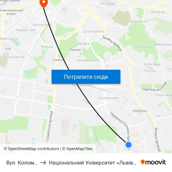 Вул. Коломийська to Національний Університет «Львівська Політехніка» map