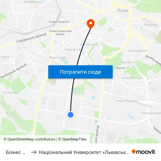 Бізнес Центр to Національний Університет «Львівська Політехніка» map