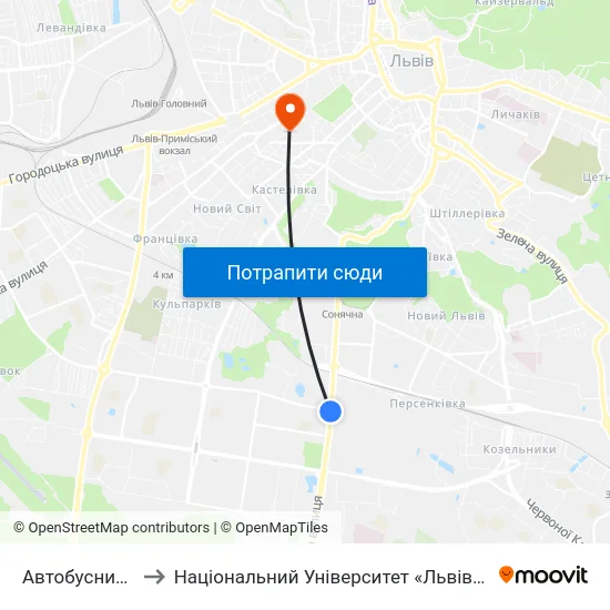 Автобусний Завод to Національний Університет «Львівська Політехніка» map