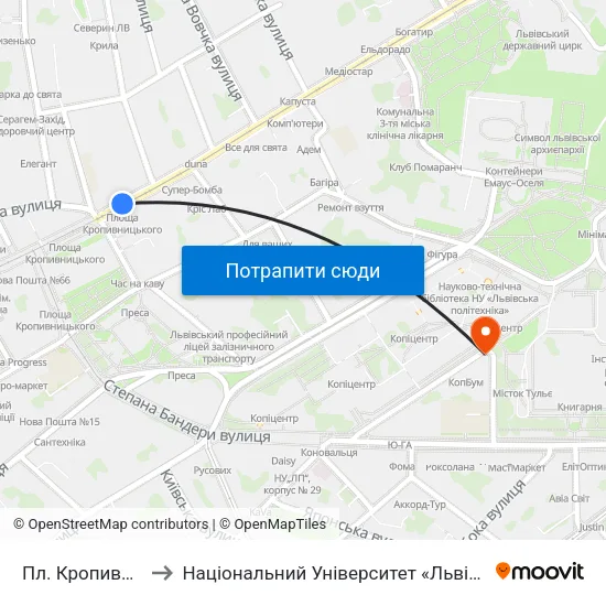 Пл. Кропивницького to Національний Університет «Львівська Політехніка» map