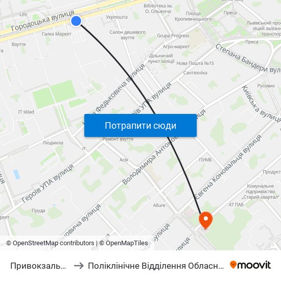 Привокзальний Ринок to Поліклінічне Відділення Обласного Онкодиспансера map