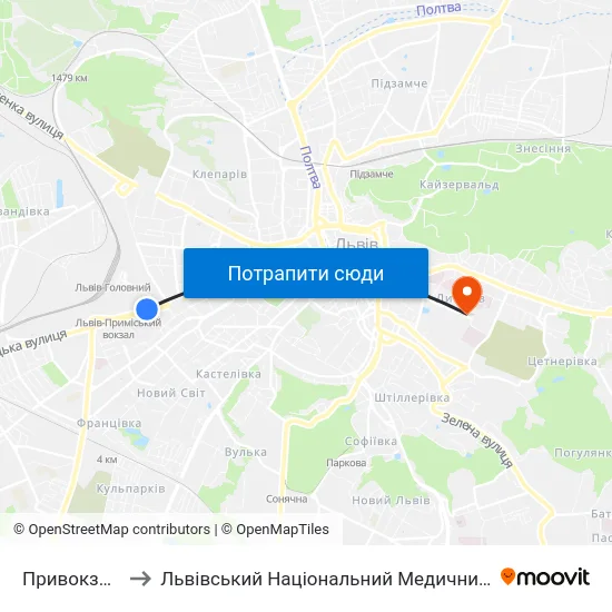 Привокзальний Ринок to Львівський Національний Медичний Університет Імені Данила Галицького map