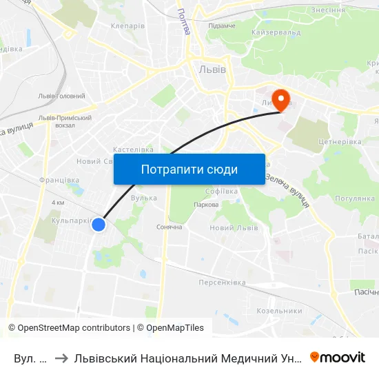 Вул. Аркаса to Львівський Національний Медичний Університет Імені Данила Галицького map