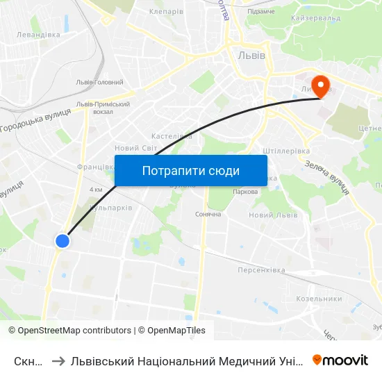 Скнилівок to Львівський Національний Медичний Університет Імені Данила Галицького map