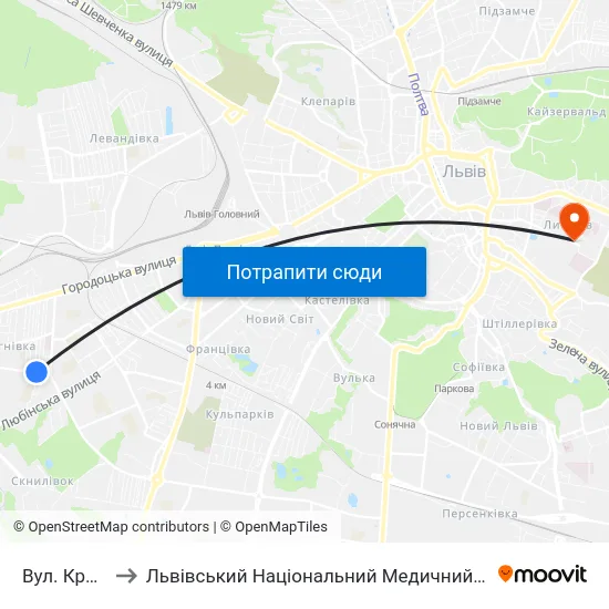 Вул. Кричевського to Львівський Національний Медичний Університет Імені Данила Галицького map