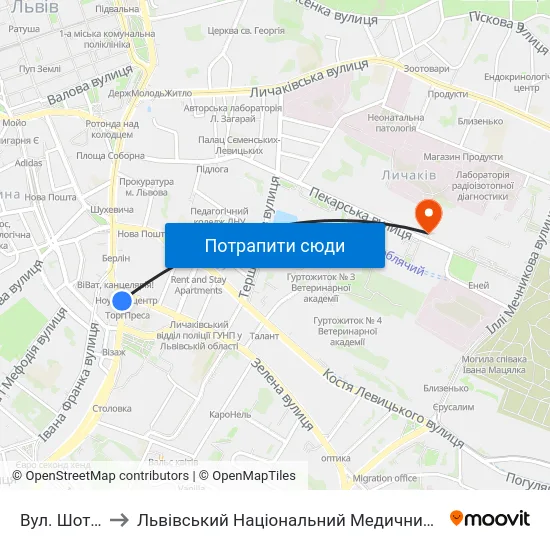 Вул. Шота Руставелі to Львівський Національний Медичний Університет Імені Данила Галицького map