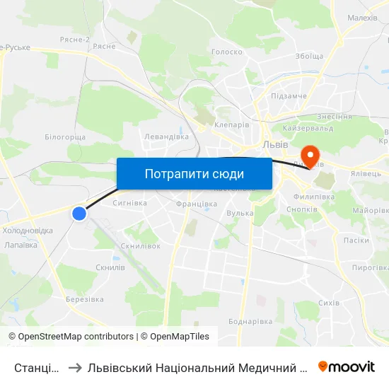 Станція Скнилів to Львівський Національний Медичний Університет Імені Данила Галицького map