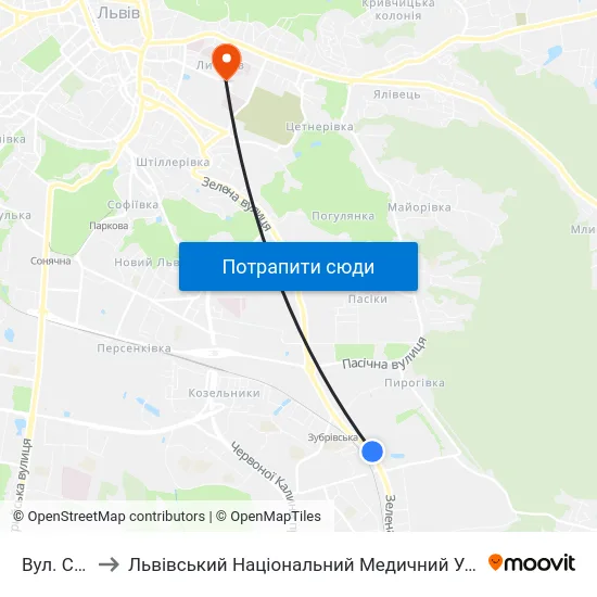Вул. Сихівська to Львівський Національний Медичний Університет Імені Данила Галицького map