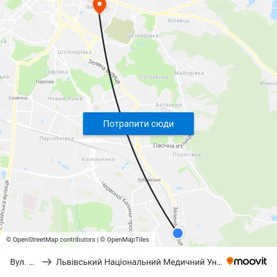 Вул. Надійна to Львівський Національний Медичний Університет Імені Данила Галицького map
