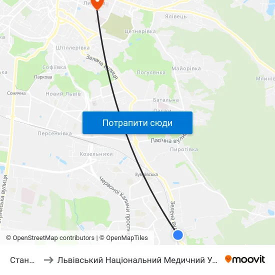 Станція Сихів to Львівський Національний Медичний Університет Імені Данила Галицького map