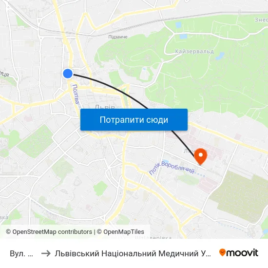 Вул. Зернова to Львівський Національний Медичний Університет Імені Данила Галицького map