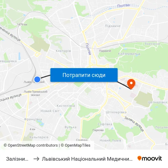 Залізничний Вокзал to Львівський Національний Медичний Університет Імені Данила Галицького map