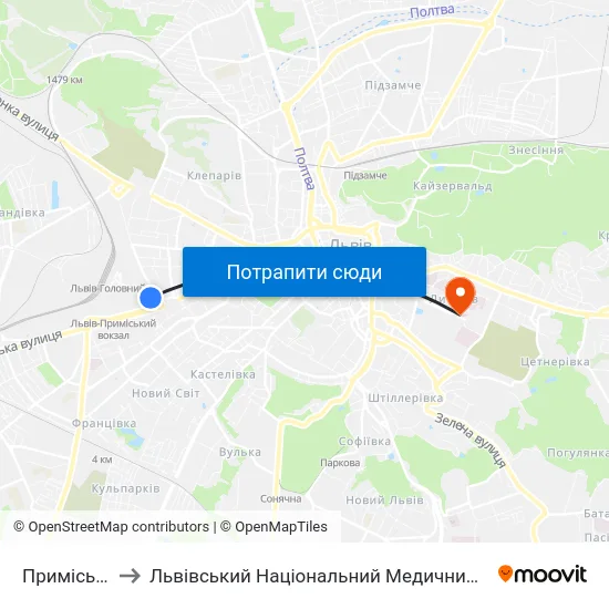Приміський Вокзал to Львівський Національний Медичний Університет Імені Данила Галицького map
