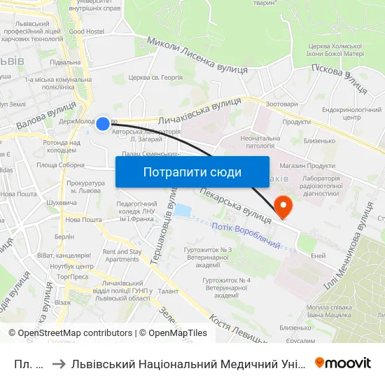 Пл. Митна to Львівський Національний Медичний Університет Імені Данила Галицького map