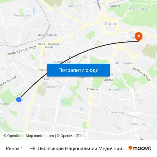 Ринок "Південний" to Львівський Національний Медичний Університет Імені Данила Галицького map