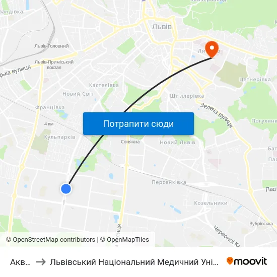 Аквапарк to Львівський Національний Медичний Університет Імені Данила Галицького map
