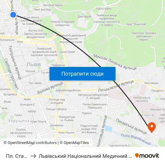 Пл. Старий Ринок to Львівський Національний Медичний Університет Імені Данила Галицького map
