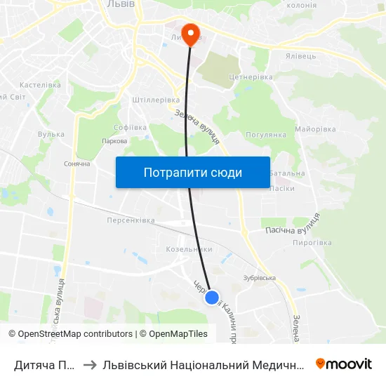 Дитяча Поліклініка №4 to Львівський Національний Медичний Університет Імені Данила Галицького map