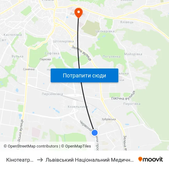 Кінотеатр Ім. Довженка to Львівський Національний Медичний Університет Імені Данила Галицького map