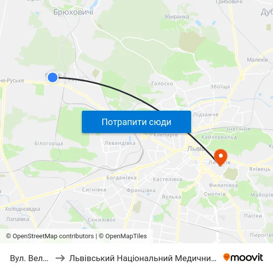 Вул. Величковського to Львівський Національний Медичний Університет Імені Данила Галицького map