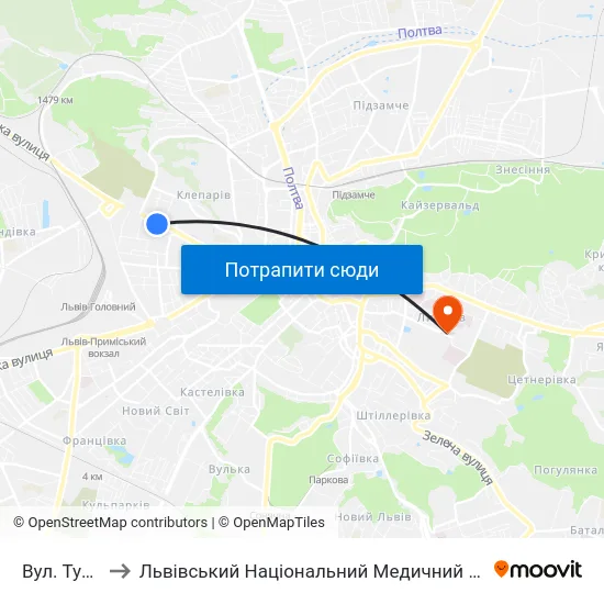 Вул. Турянського to Львівський Національний Медичний Університет Імені Данила Галицького map