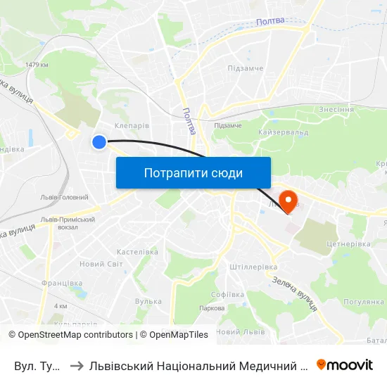 Вул. Турянського to Львівський Національний Медичний Університет Імені Данила Галицького map