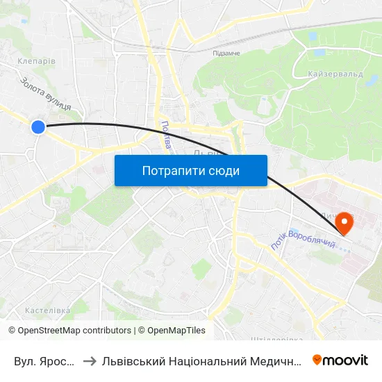 Вул. Ярослава Мудрого to Львівський Національний Медичний Університет Імені Данила Галицького map