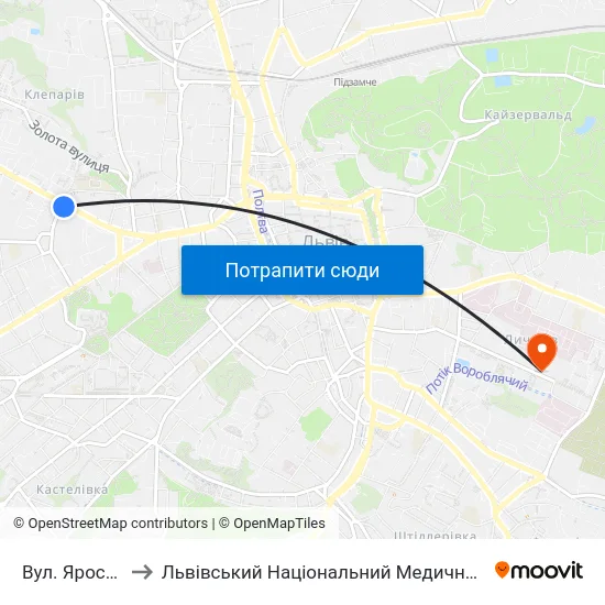 Вул. Ярослава Мудрого to Львівський Національний Медичний Університет Імені Данила Галицького map
