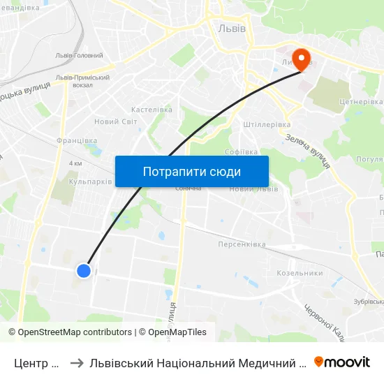 Центр Зайнятості to Львівський Національний Медичний Університет Імені Данила Галицького map