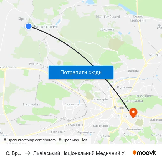 С. Брюховичі to Львівський Національний Медичний Університет Імені Данила Галицького map