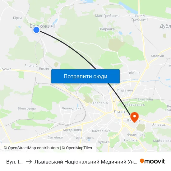 Вул. Івасюка to Львівський Національний Медичний Університет Імені Данила Галицького map