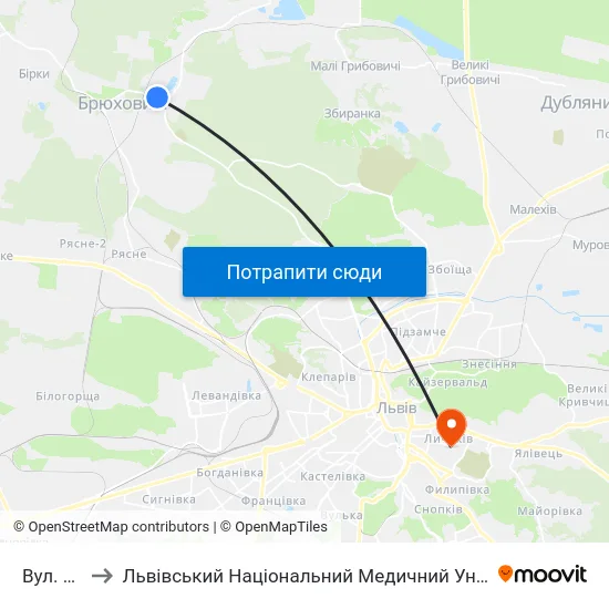 Вул. Пляжна to Львівський Національний Медичний Університет Імені Данила Галицького map