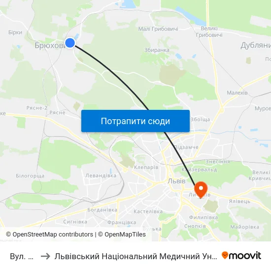 Вул. Пляжна to Львівський Національний Медичний Університет Імені Данила Галицького map