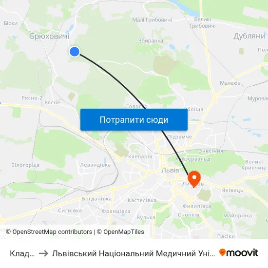 Кладовище to Львівський Національний Медичний Університет Імені Данила Галицького map